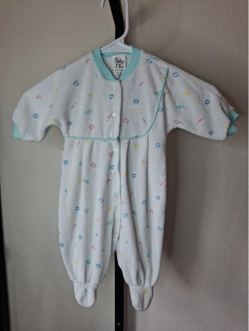 Vintage Baby Dior white terrycloth footed sleeper 12-17 lbs